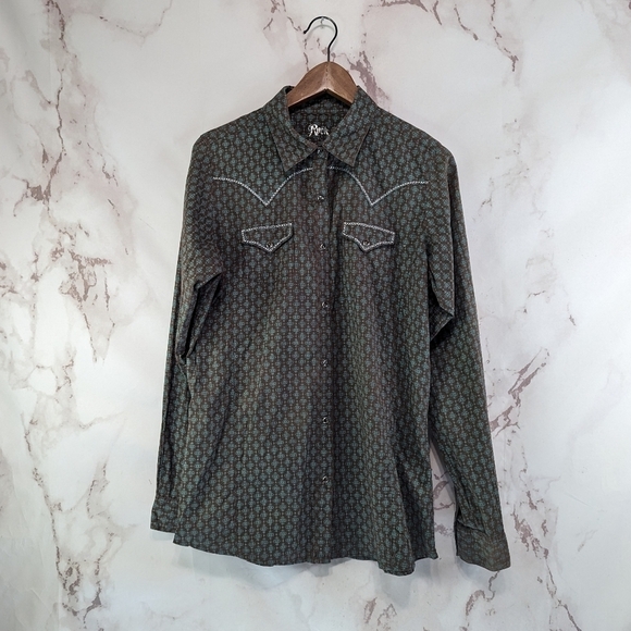 Wrangler Shirt Womens Large Brown Rock 47 Pearl Snap Button Long Sleeve Western - Picture 1 of 13